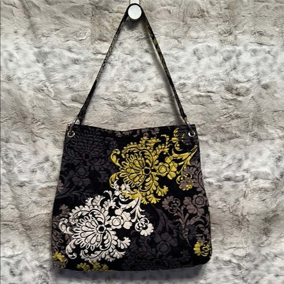 Vera Bradley Handbags - Vera Bradley Floral Patterned Black Yellow Grey and White Purse